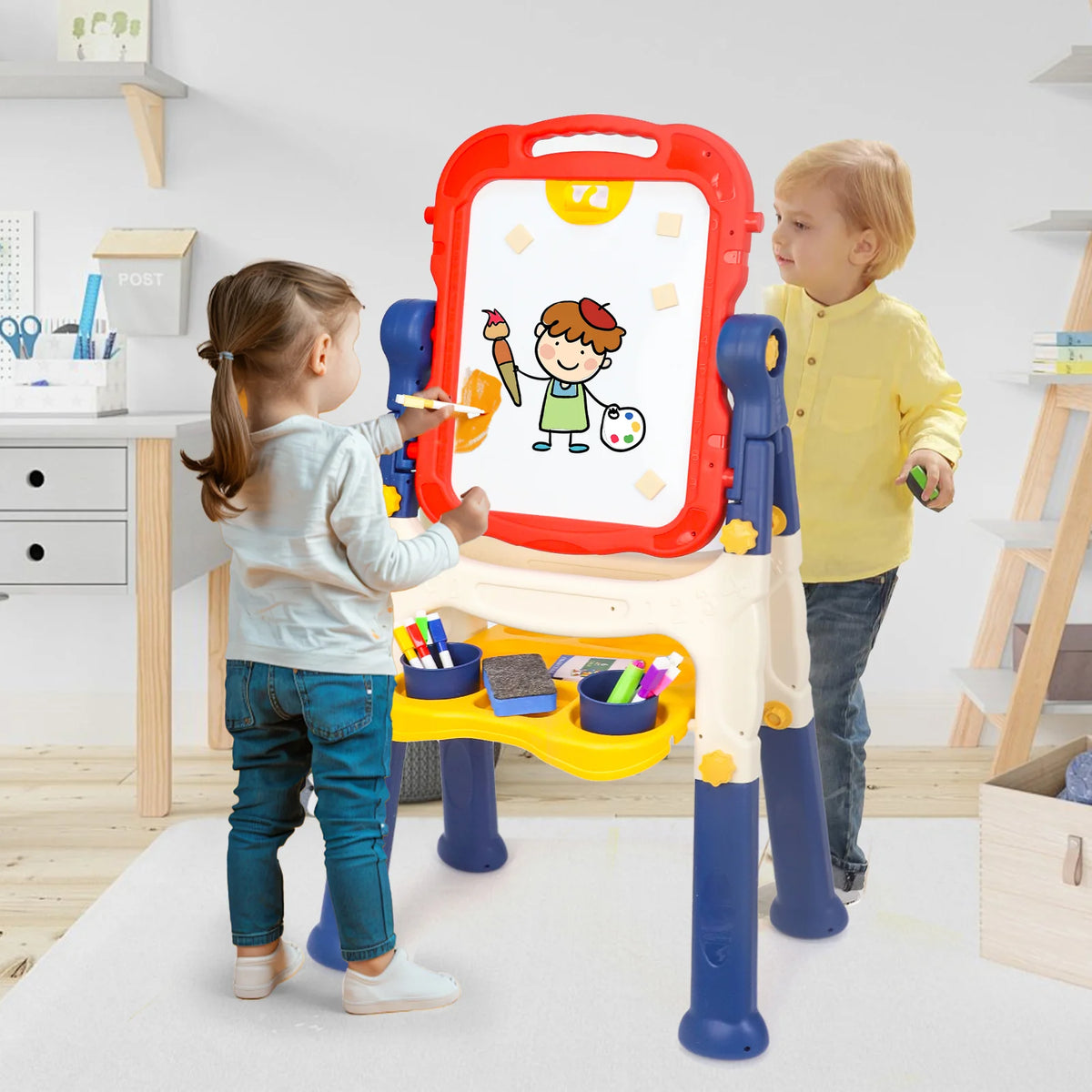 Kids' Art Easel, Adjustable Standing Rotatable Double-Sided Easel with Painting Additions for Youngsters Boys And Girls Age 3+ Years Old, Standing Art Easel, Ideal Birthday/Christmas/New Year Gifts for Kids