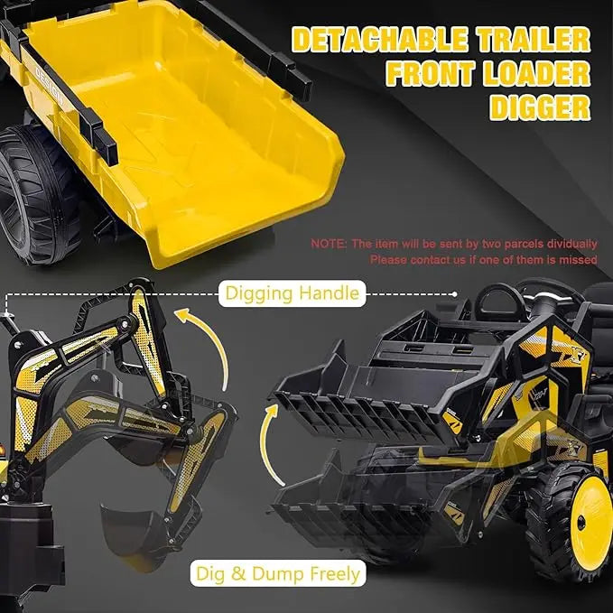 Kids Electric Ride On Tractor With Excavator Bulldozer Remote Control