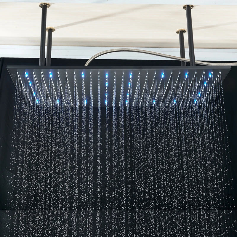 Shinesia LED Bathroom Shower Faucet 40*80cm Large Rainfall Waterfall Shower System Set Ceiling Mounted Black/Brushed Gold