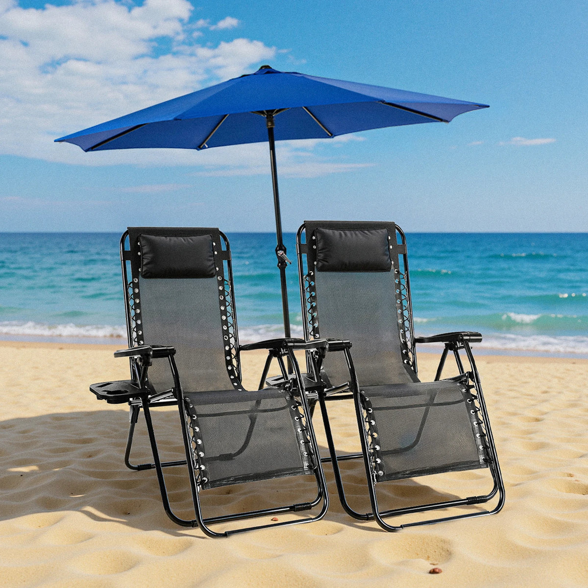 JHK Portable Zero Gravity Patio Lounge Chair With Cup Holder