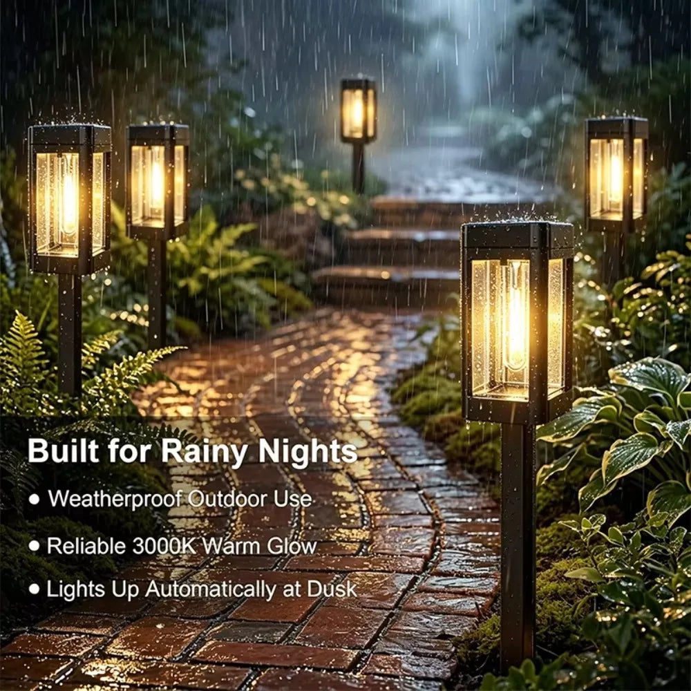 Upgraded Solar Panel Lawn Path Lights All Night Lighting Waterproof Outdoor Garden Walkway Yard Decorative Lamp 4Pack