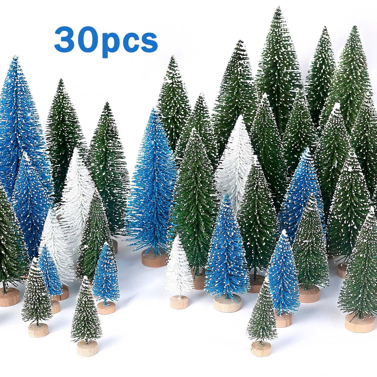 30pcs Mini Christmas Trees Artificial Christmas Tree Bottle Brush Trees with Wooden Base for Christmas Decor Party Home Table Craft Decorations (Silver,Green)