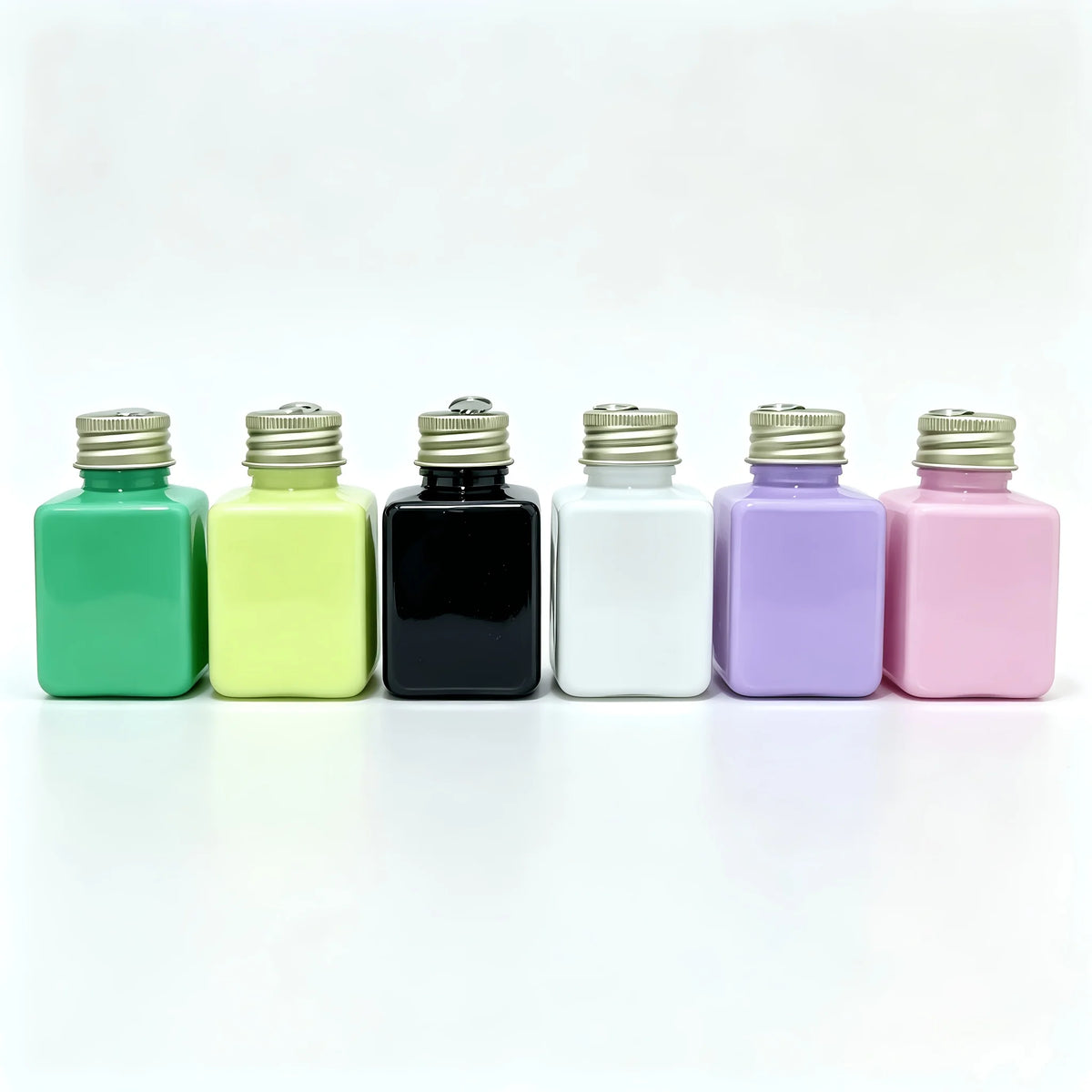 6‑Color 50ml/1.69oz Fluid Acrylic Paint Set, 2 Glow‑in‑Dark + 4 Standard,  Glow Green, Glow Yellow, Black, White, Violet, Rose Red. 4 unique shaped bottles. Pre‑mixed for smooth flow, high color saturation.