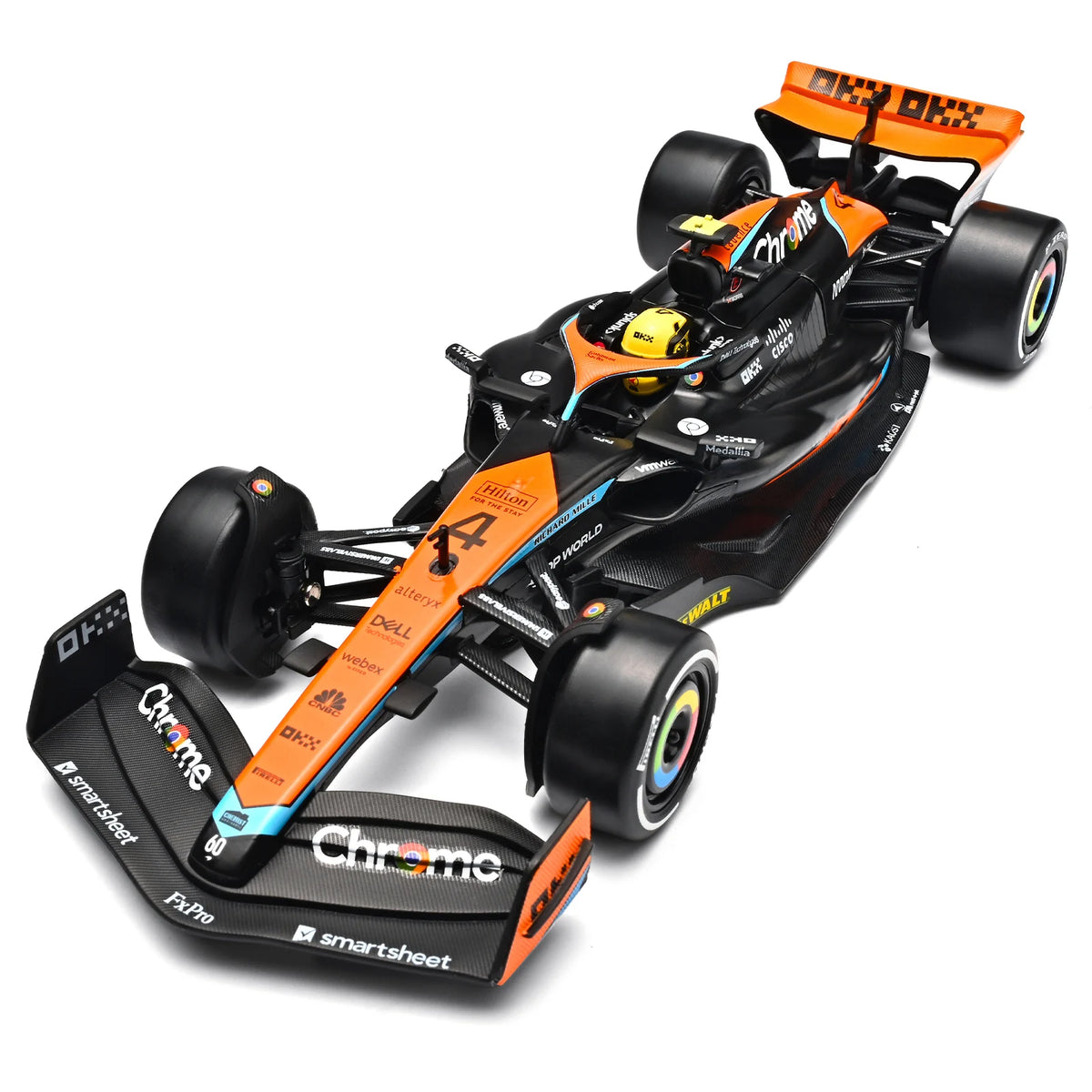 1:24 Scale McLaren MCL60 Diecast Alloy Model, 2023 Australian GP #4 Racing Car with Steering Wheels Base Collectible Display Gift