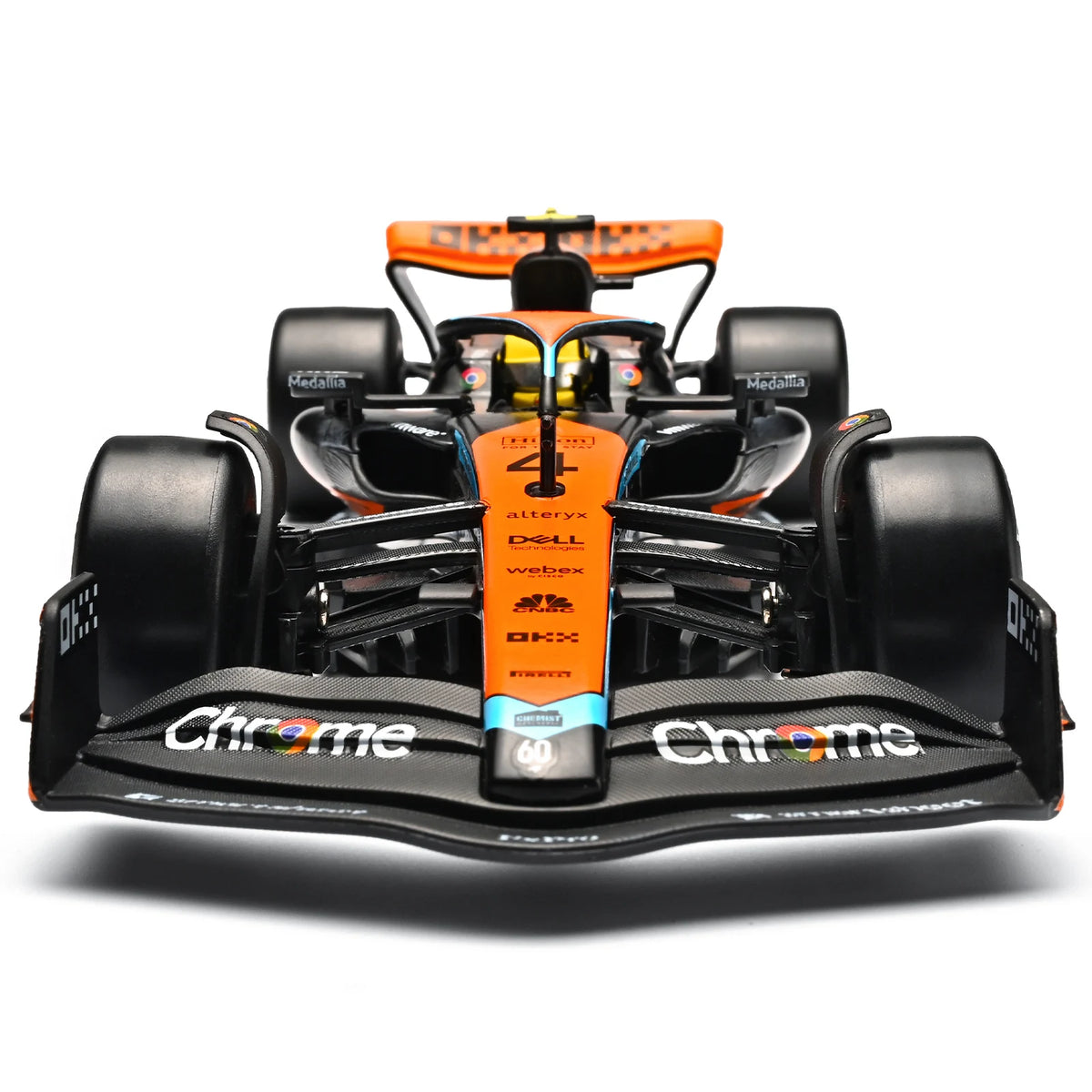 1:24 Scale McLaren MCL60 Diecast Alloy Model, 2023 Australian GP #4 Racing Car with Steering Wheels Base Collectible Display Gift