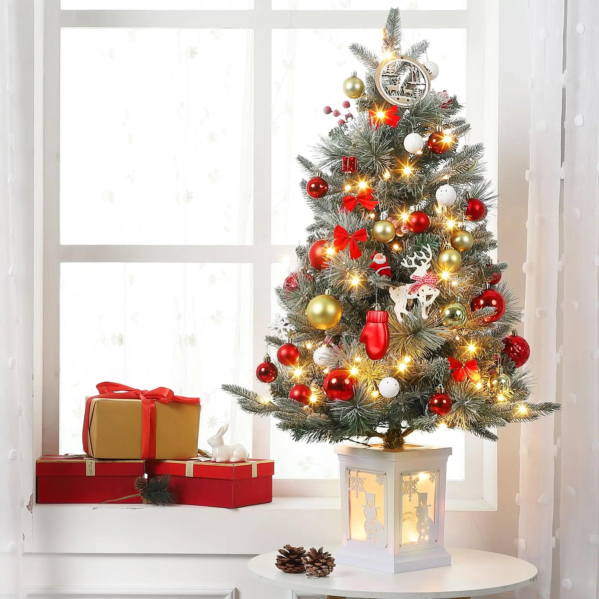 Battery Powered Artificial Christmas Tree With Led Lights And Timer