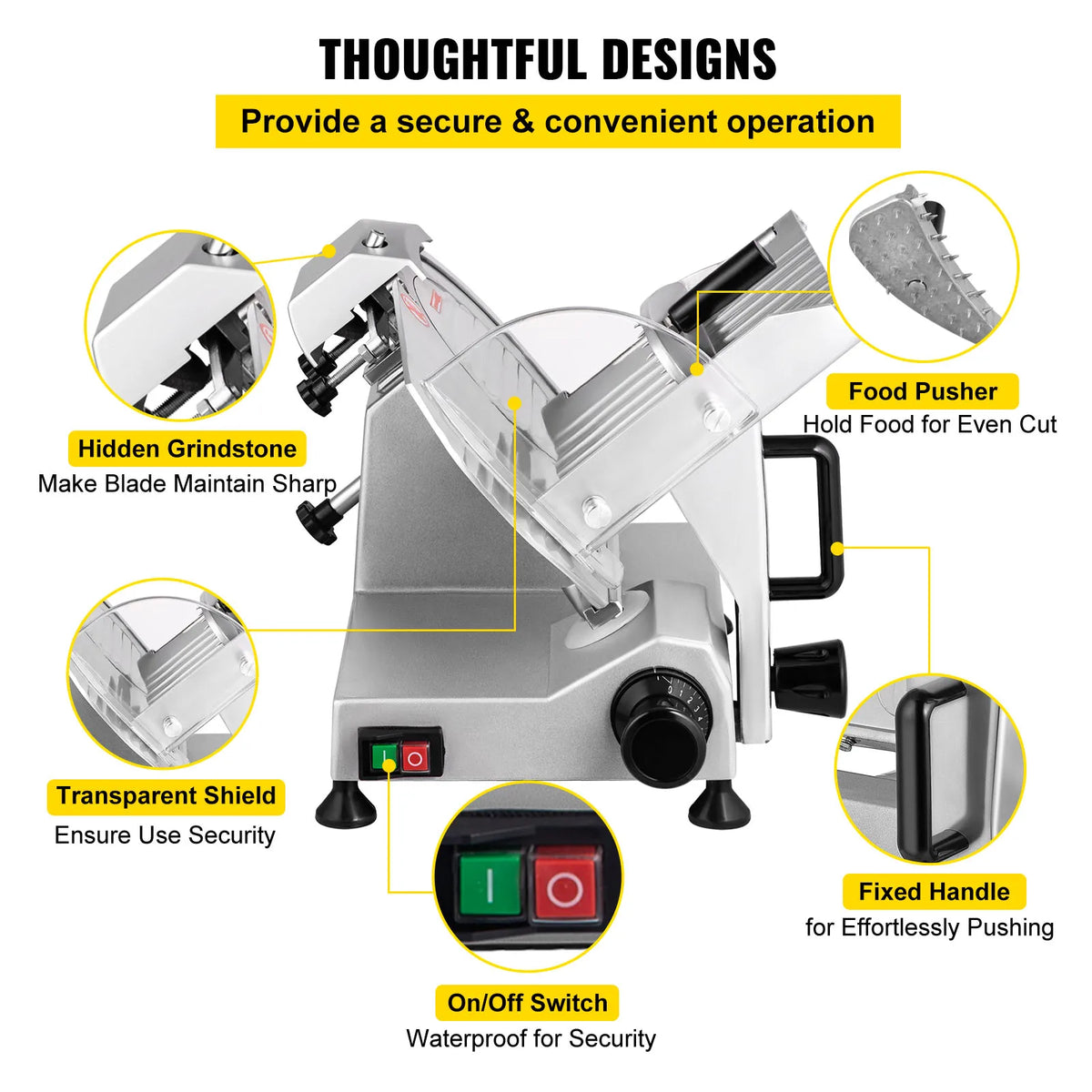 SucceBuy Electric Meat Slicer Carbon Steel Blade Adjustable Slice Thickness