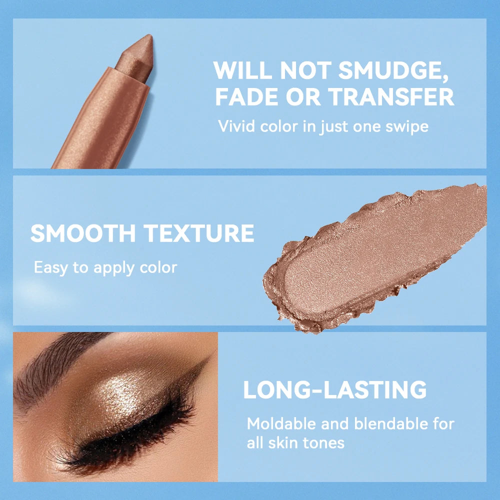 Shimmer Cream Eyeshadow Stick Waterproof Metallic Eye Shadow Crayon Blendable Long Lasting Glitter Eye Brightener Stick Daily Eye Makeup Cosmetic