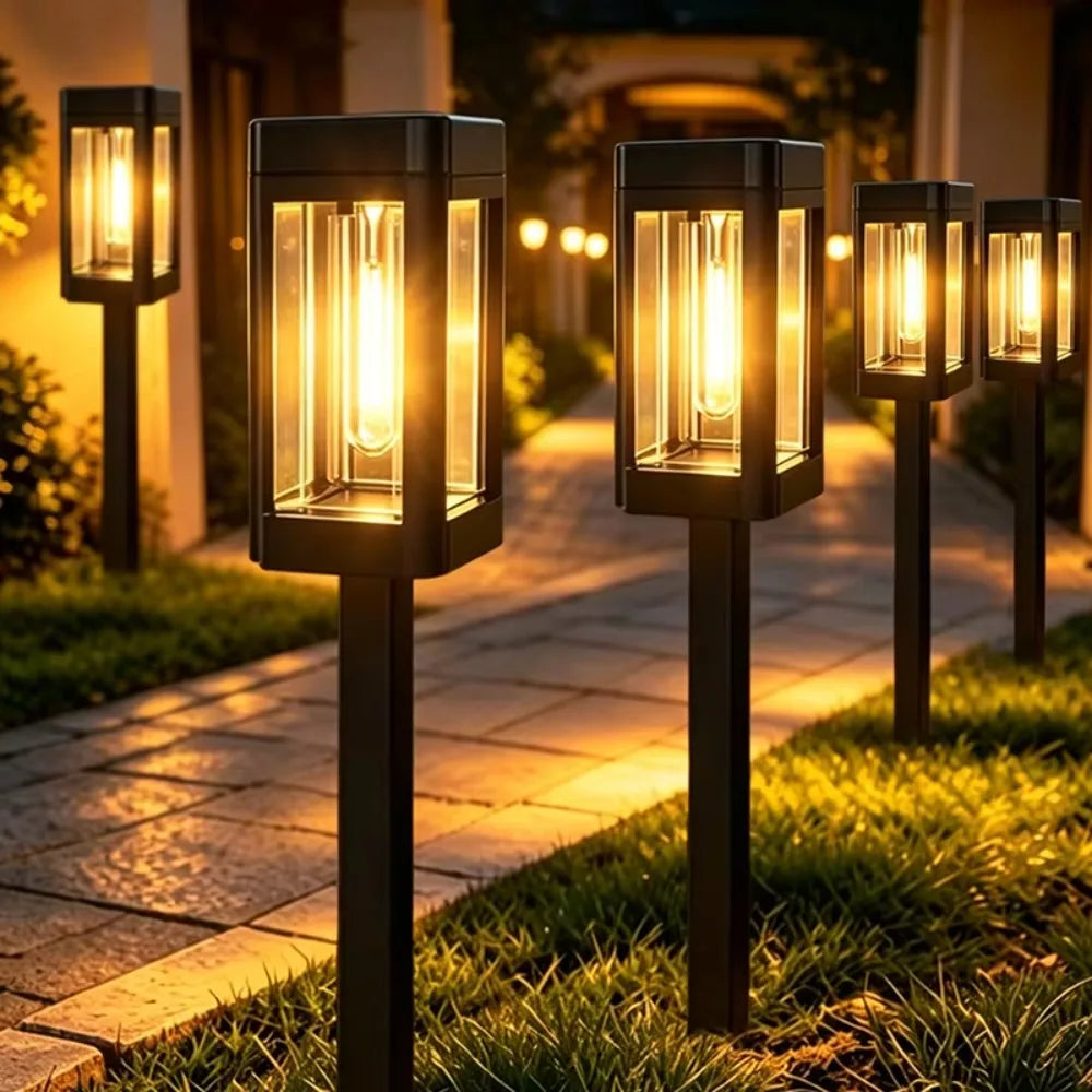 Upgraded Solar Panel Lawn Path Lights All Night Lighting Waterproof Outdoor Garden Walkway Yard Decorative Lamp 4Pack