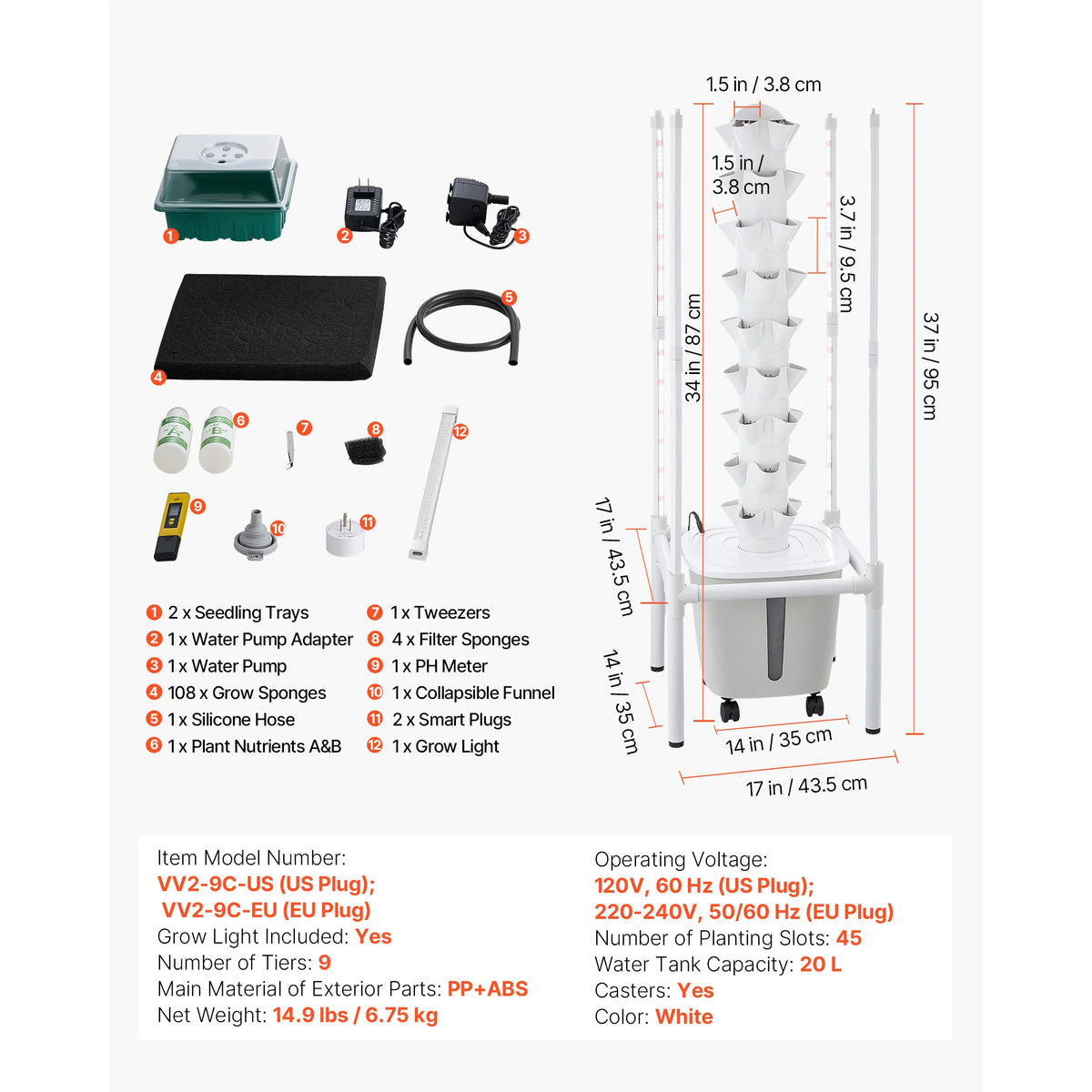 SucceBuy Hydroponic Tower 20/30/45/50 Pods 4/6/9/10 Tiers Hydroponics Growing System Kit with 20L Water Tank & Pump for Herbs