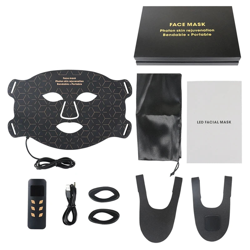 4 Modes Portable Led Face Mask Light Therapy for Anti-Aging Wrinkles Skin Rejuvenation Home Use Red Light Therapy Mask for Face