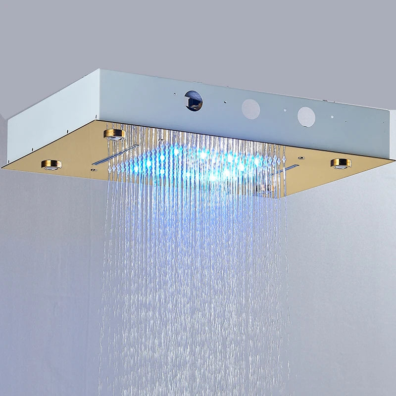 Rozin LED Shower Head 304SUS Ceiling Mounted Hidden Concealed Shower Heads Large Size Rain and Waterfall for Bathroom Shower