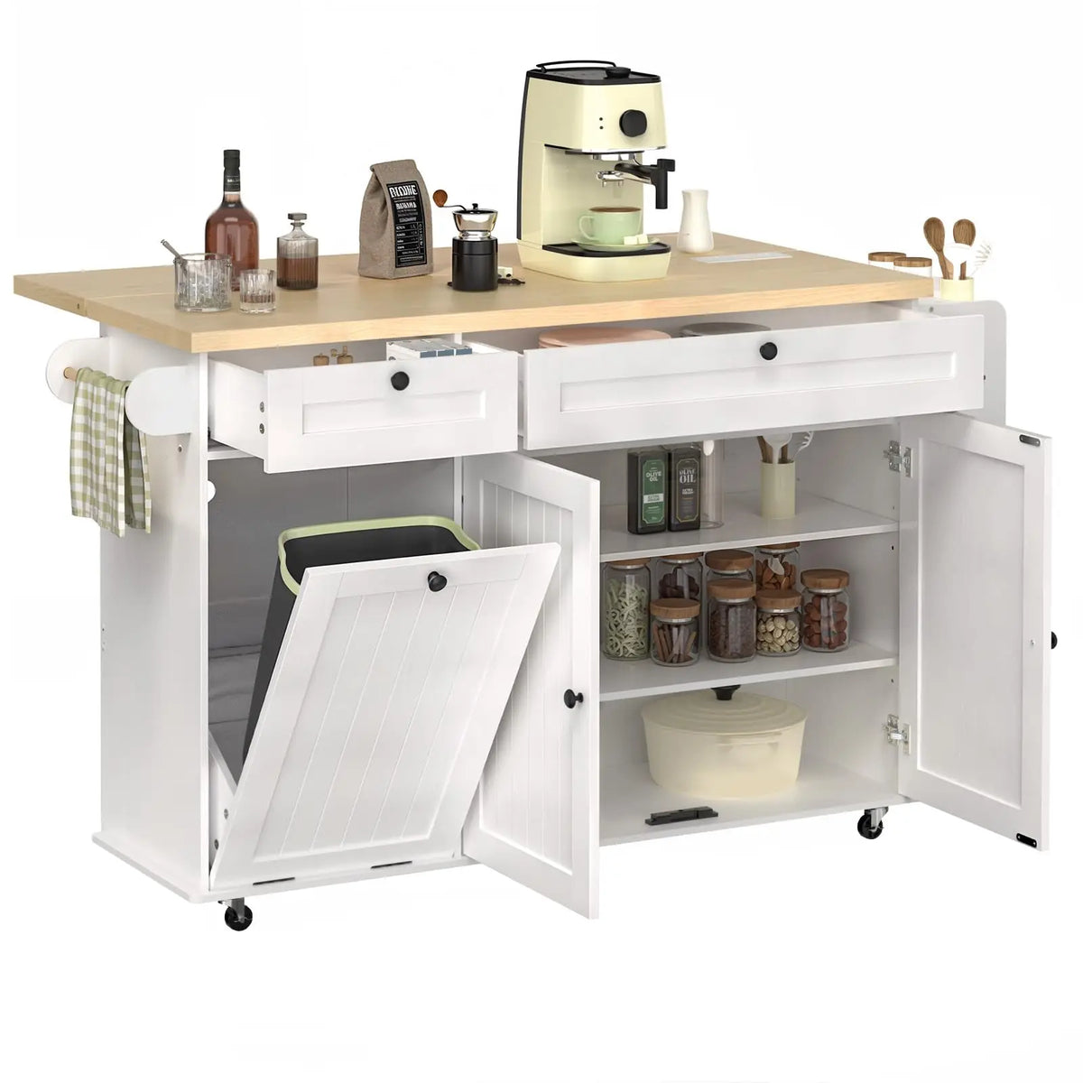Onbriall Rolling Kitchen Cart With Power Outlet And Spice Rack