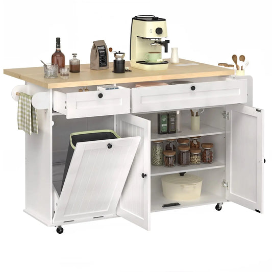 Onbriall Rolling Kitchen Cart With Power Outlet And Spice Rack
