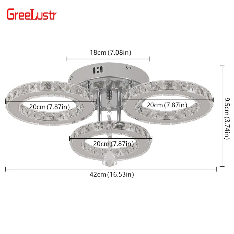 5 Rings Crystal Led Chandeliers Ceiling Mirror Stainless Steel Lustre Cristal For Kitchen Luminarias Parateto Fixtures Plafonier