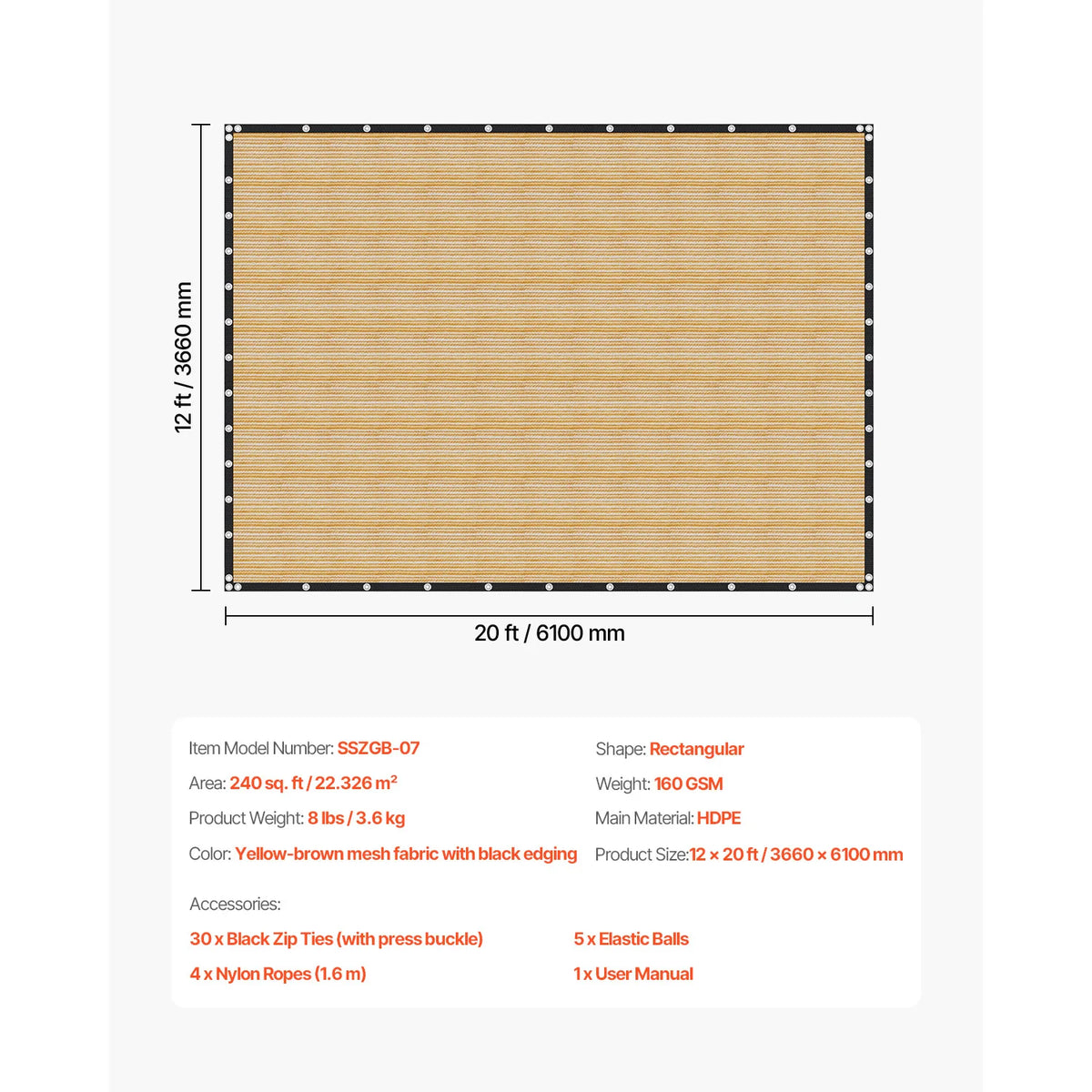 SucceBuy HDPE Sun Shade Cloth For Outdoor Garden Privacy Screen