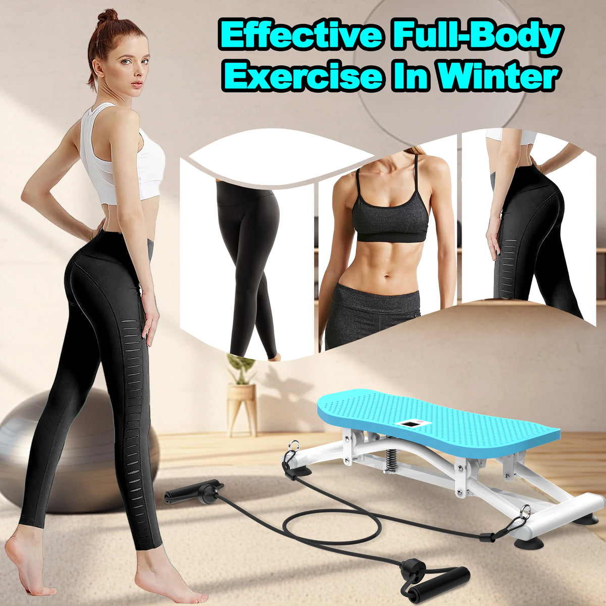 Sliding Ski Simulator Machine for Home Gym, Indoor Skiing Fitness Equipment with Resistance Bands, Full Body Cardio Workout Trainer for Core & Legs, Non-Slip Base, 300LBS Capacity
