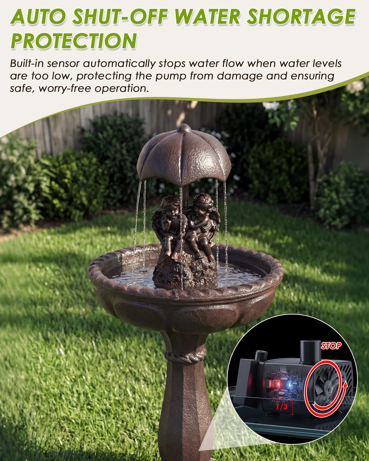 Solar Outdoor Cascading Water Fountain With Whisper Quiet Pump
