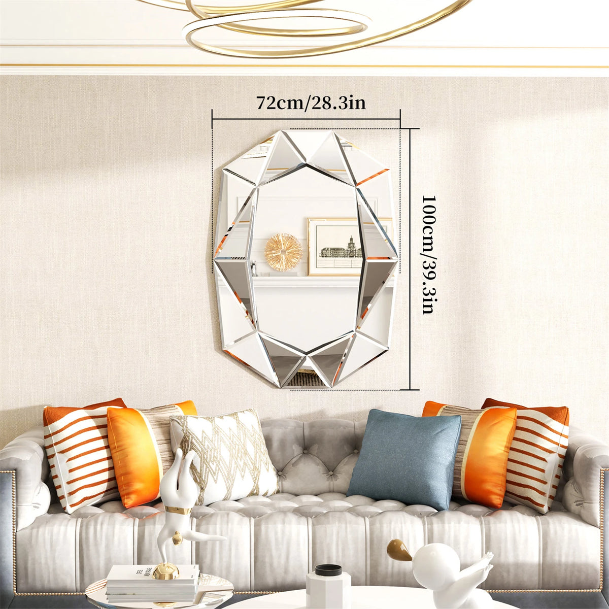 Asymmetrical Mirror Irregular Decorative Wall Mirror with Beveled Diamond Edge for Bedroom Living Room Entryway Hall Accent Mirror