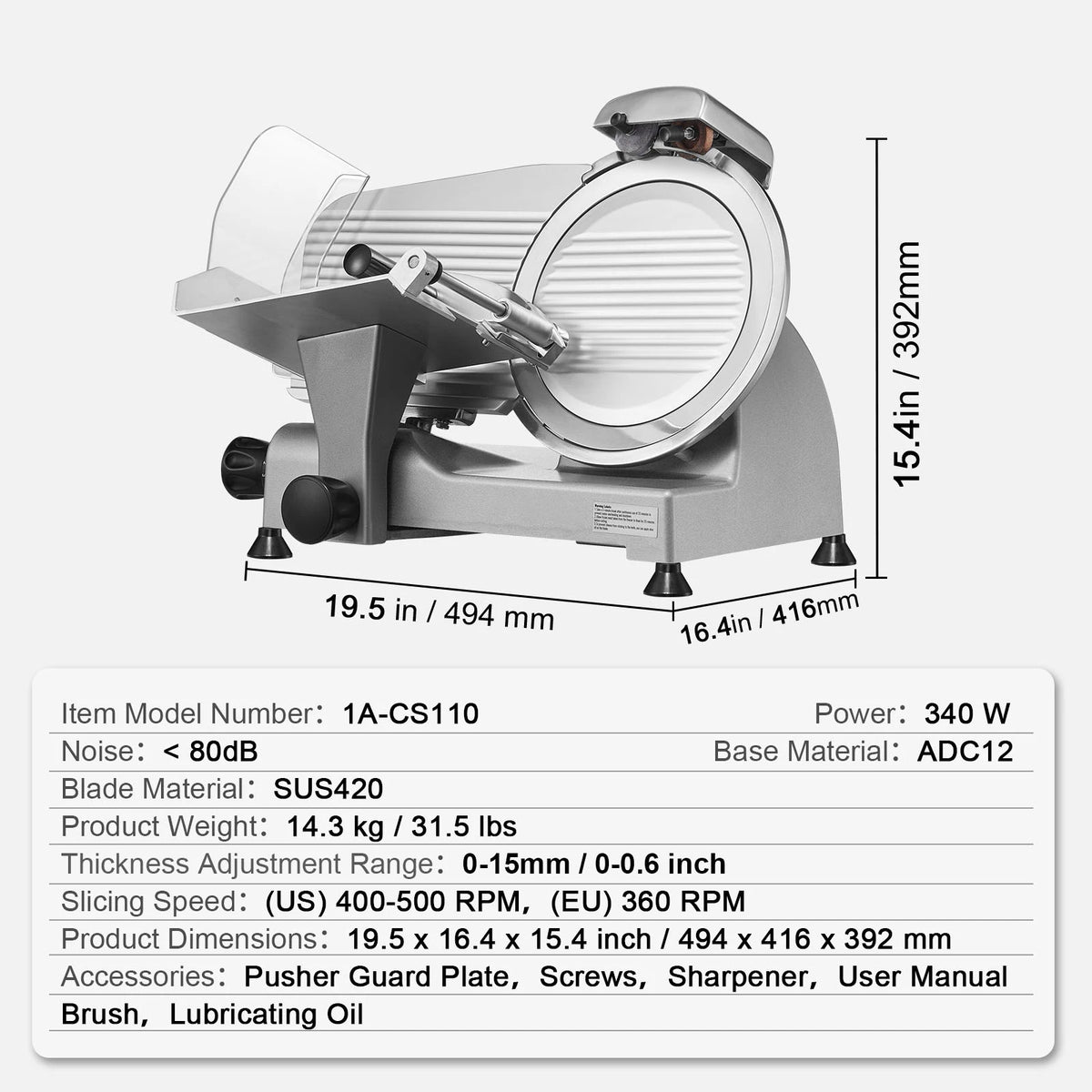 SucceBuy Electric Meat Slicer Carbon Steel Blade Adjustable Slice Thickness