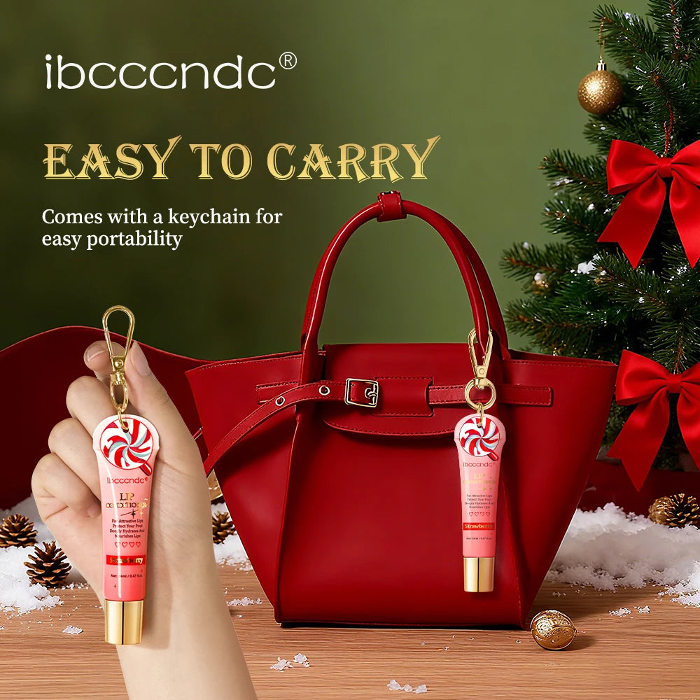 Strawberry Christmas Lip Combo Lip Conditioner Shiny Lip Oil with Keychain Hydrating Long Lasting Moisturizing Lip Care Set