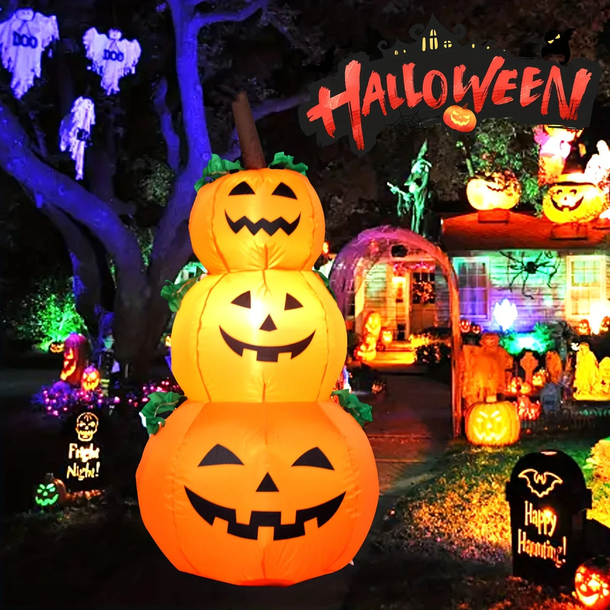 LED Inflatable Stacked Pumpkin Halloween Yard Decoration