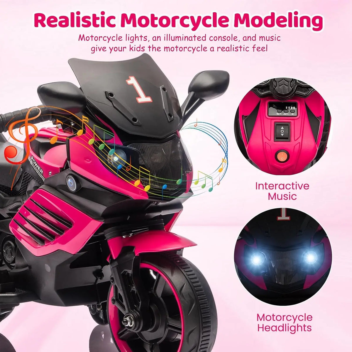 HiMISS Kids Electric Motorcycle With Training Wheels And Horn