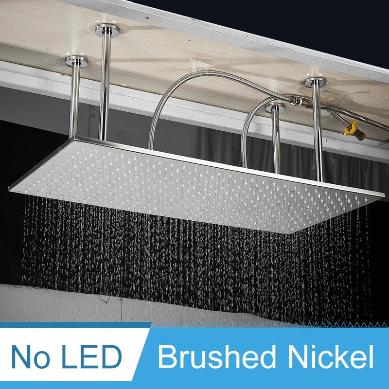 Shinesia LED Bathroom Shower Faucet 40*80cm Large Rainfall Waterfall Shower System Set Ceiling Mounted Black/Brushed Gold