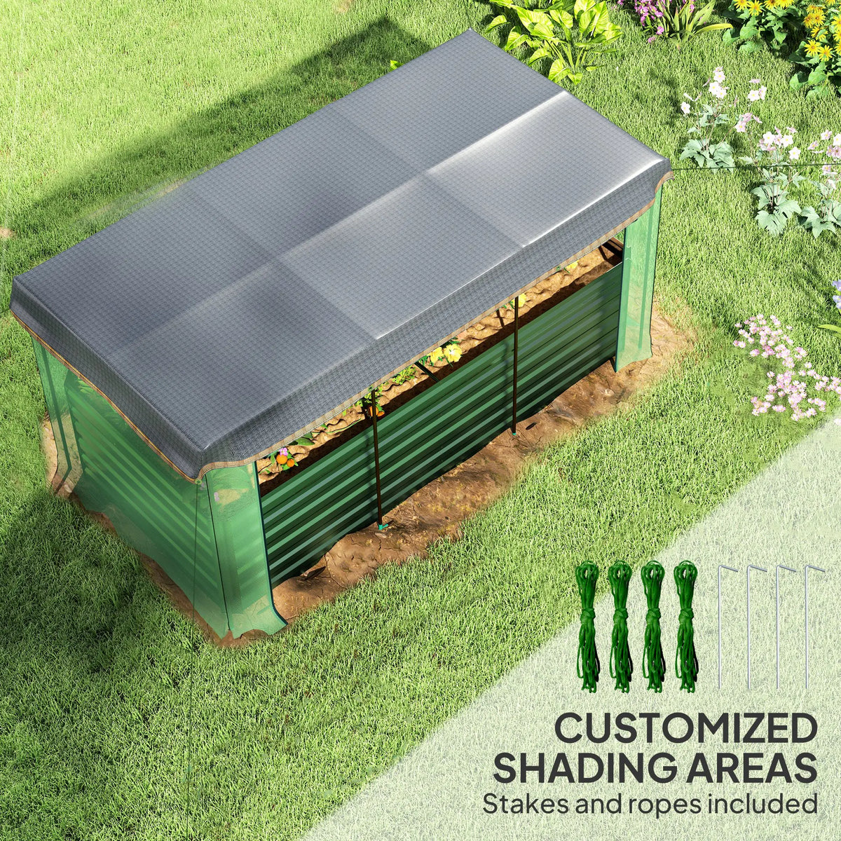Galvanized Raised Garden Bed with Crop Cage & Shade Cloth, Green