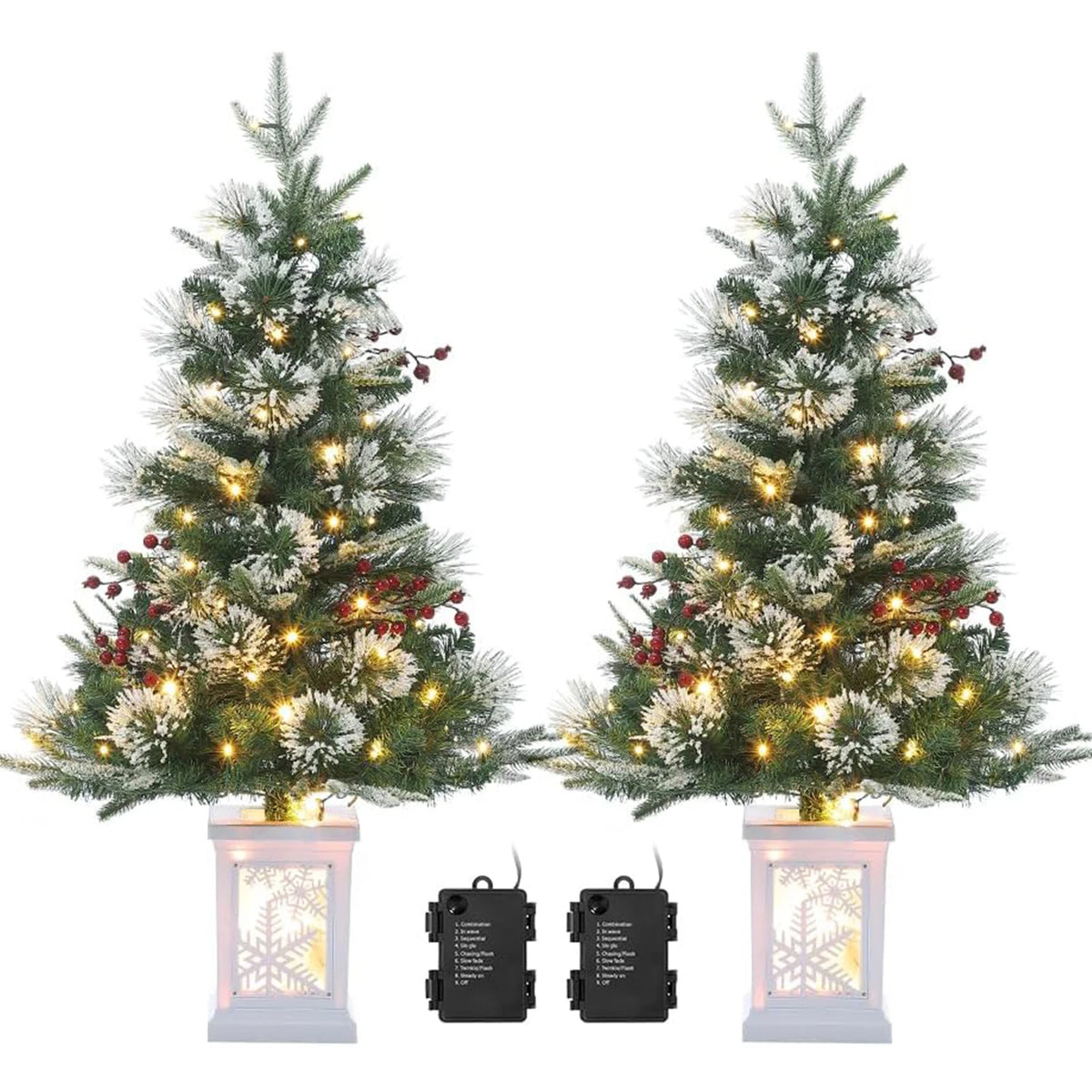 Pre Lit Artificial Christmas Tree With Potted Base And Lights