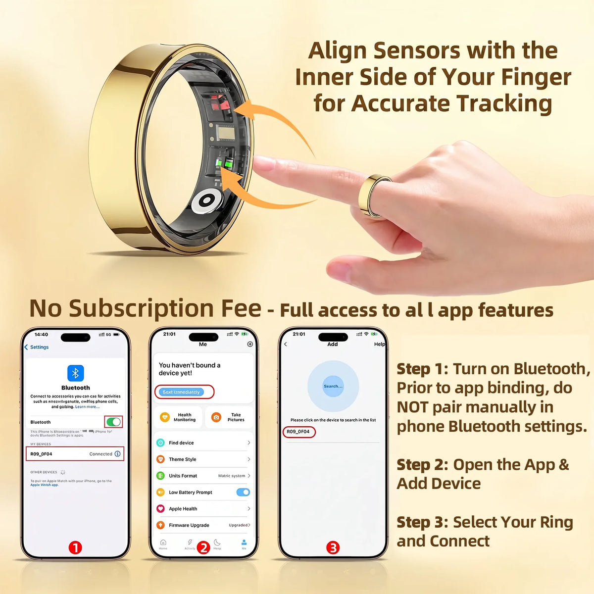 Smart Health Ring Body Temp Heart Rate Blood Oxygen Sleep Monitor 5ATM Waterproof Bluetooth 5.2 with Charging Case QRing APP