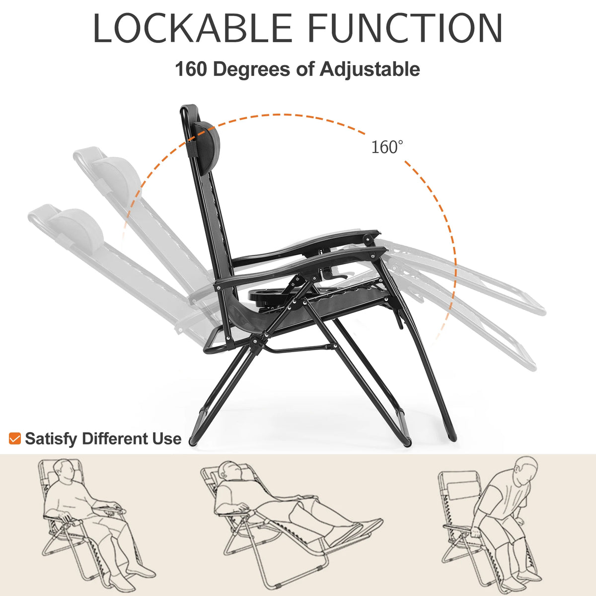 JHK Zero Gravity Portable Recliner Lounge Chair With Cup Holder
