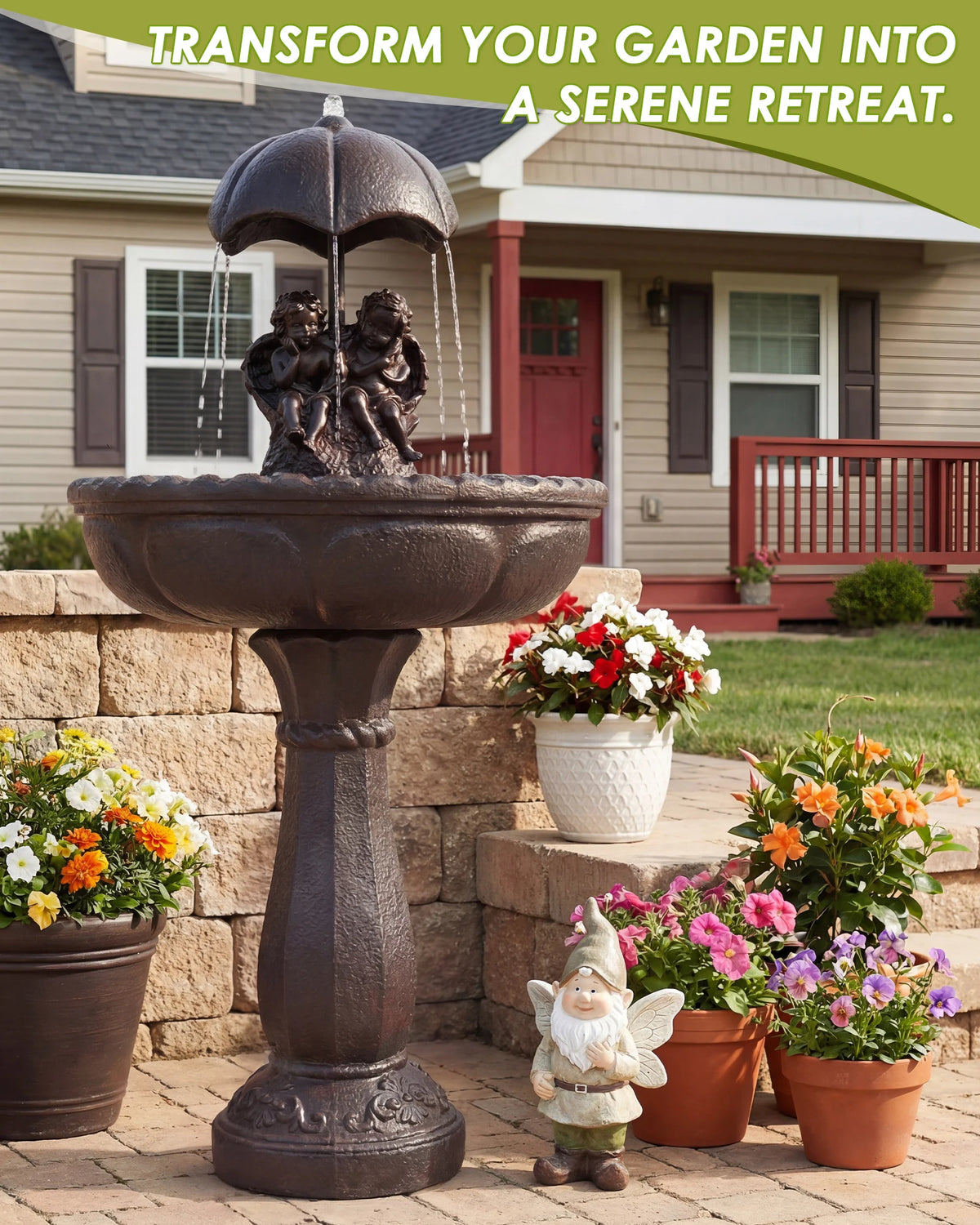 Solar Outdoor Cascading Water Fountain With Whisper Quiet Pump
