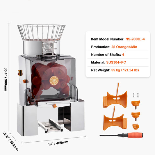 VEVOR Commercial Automatic Orange Juicer Stainless Steel Extractor