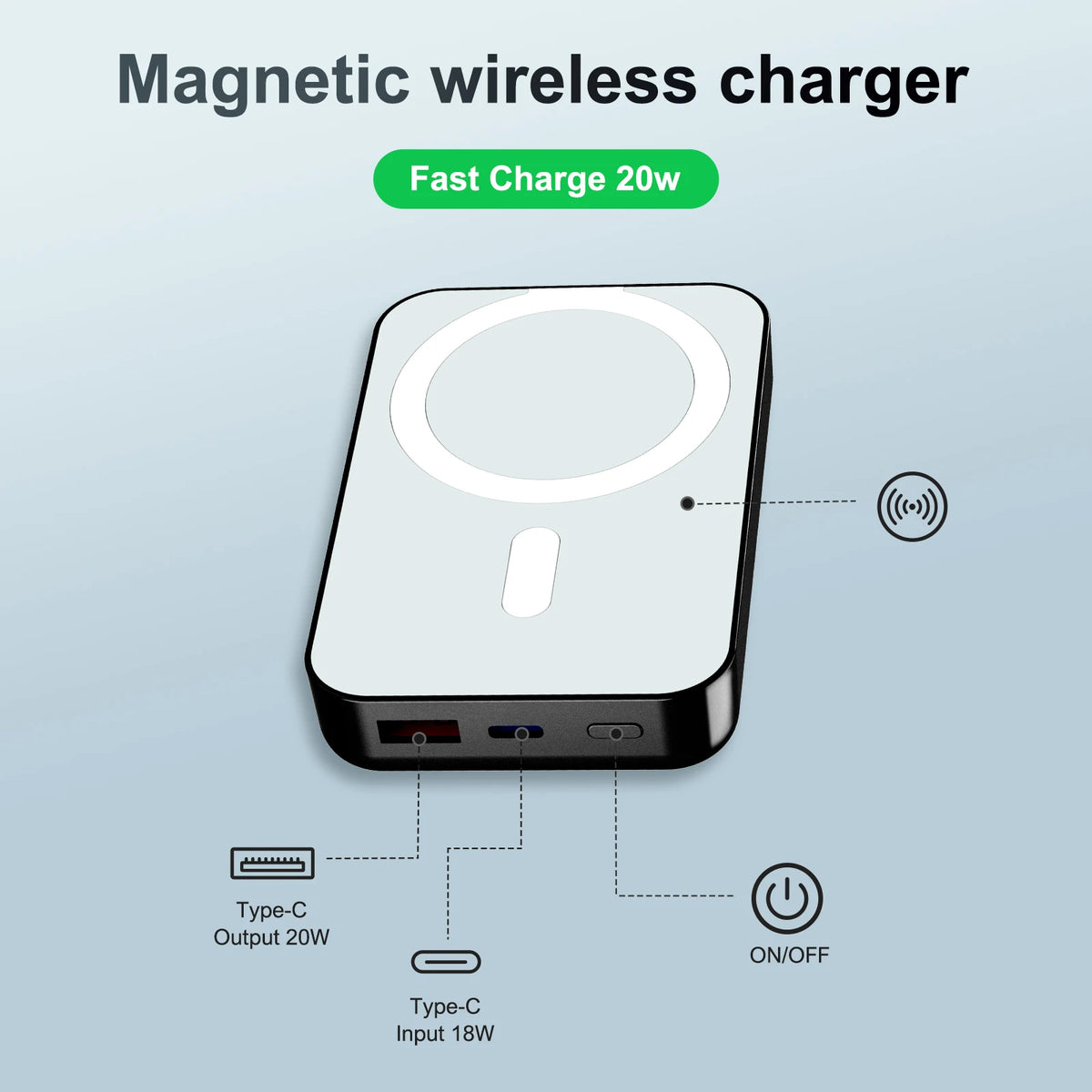 Magnetic Wireless Power Bank 10000mAh PD20W Led Display Charger