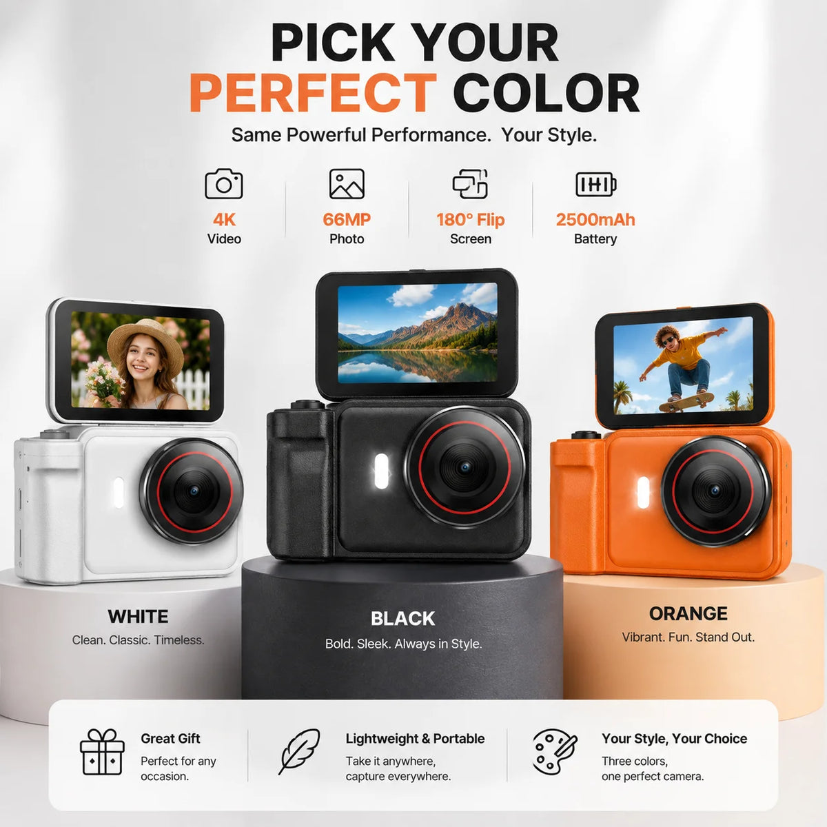 4K Digital Camera for Photography & Vlogging, 66MP Autofocus Camera with 180° Flip Screen, 10X Digital Zoom, 32GB TF Card Included, Type-C Rechargeable Compact Camera for Beginners, Travel & Everyday Use