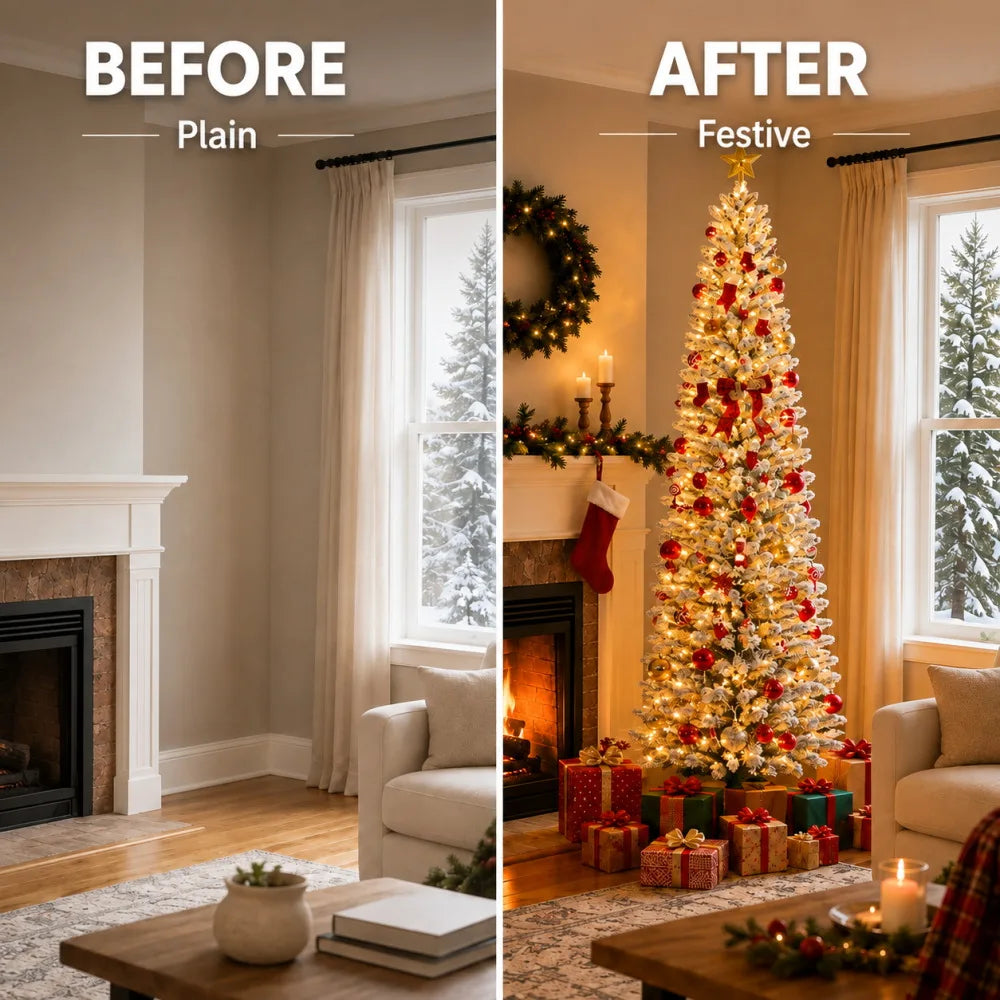 Slim Pre Lit Artificial Christmas Tree With Warm Lights