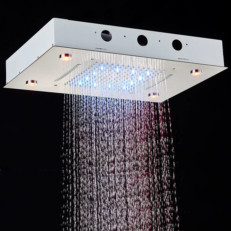 Rozin LED Shower Head 304SUS Ceiling Mounted Hidden Concealed Shower Heads Large Size Rain and Waterfall for Bathroom Shower