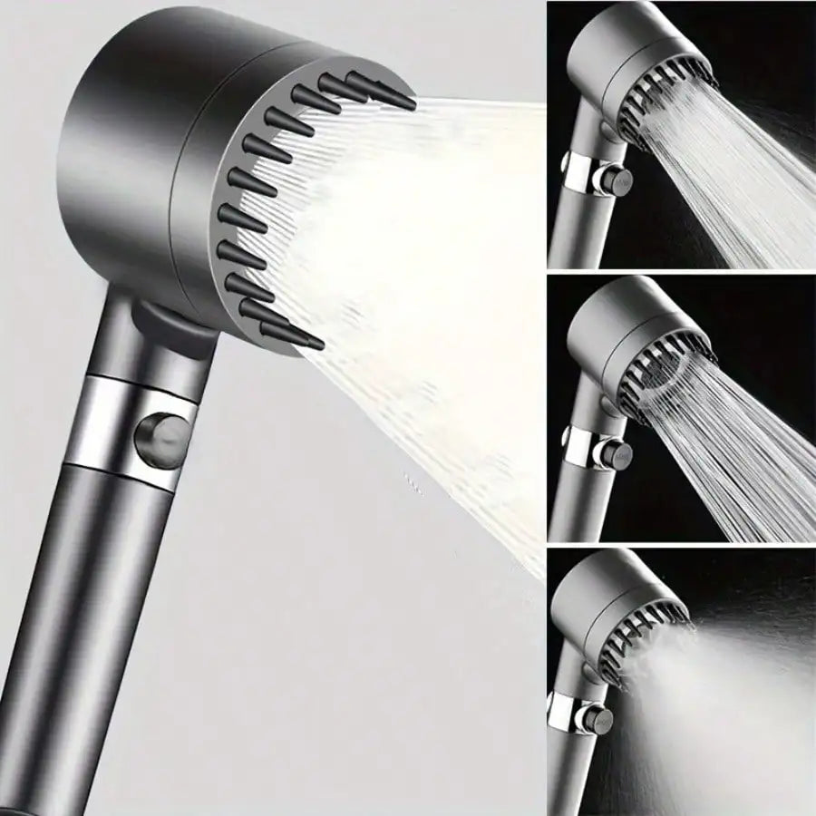 Stainless Steel Shower Head Set With 5 Filter Cartridges, 3 Adjustable Modes, Stainless Steel Panel & Adapter