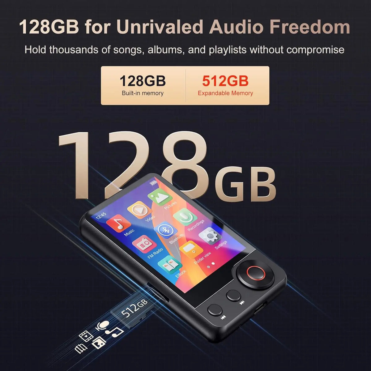 MECHEN MP3 Player with Bluetooth 5.3, 2.4-inch, HD Speakers, Dual Headphone Ports, FM Radio, Audio Recording, EBooks