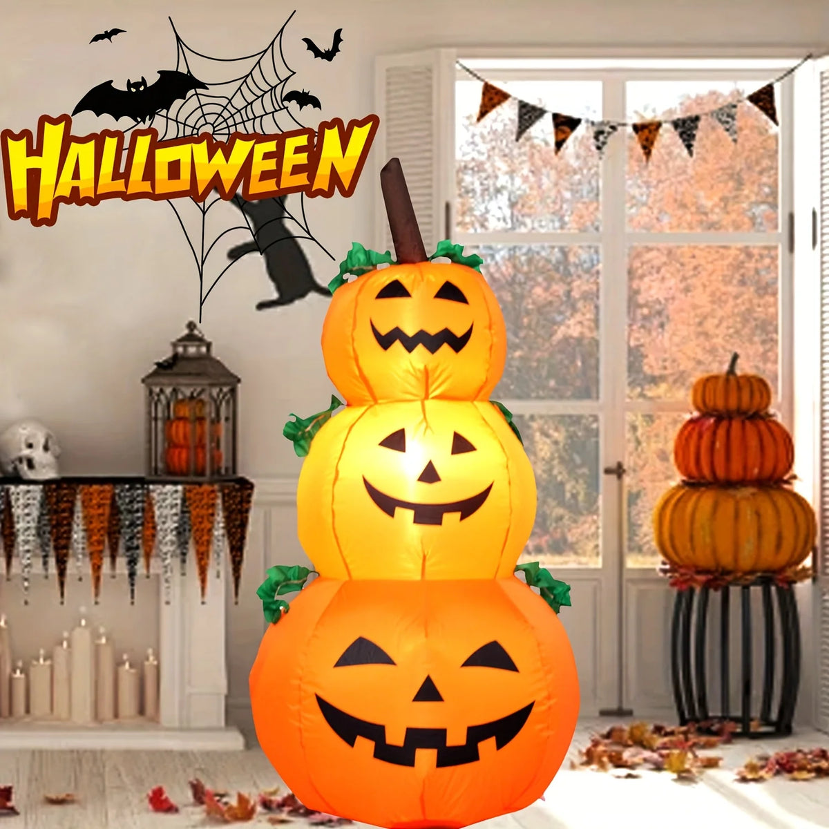LED Inflatable Stacked Pumpkin Halloween Yard Decoration
