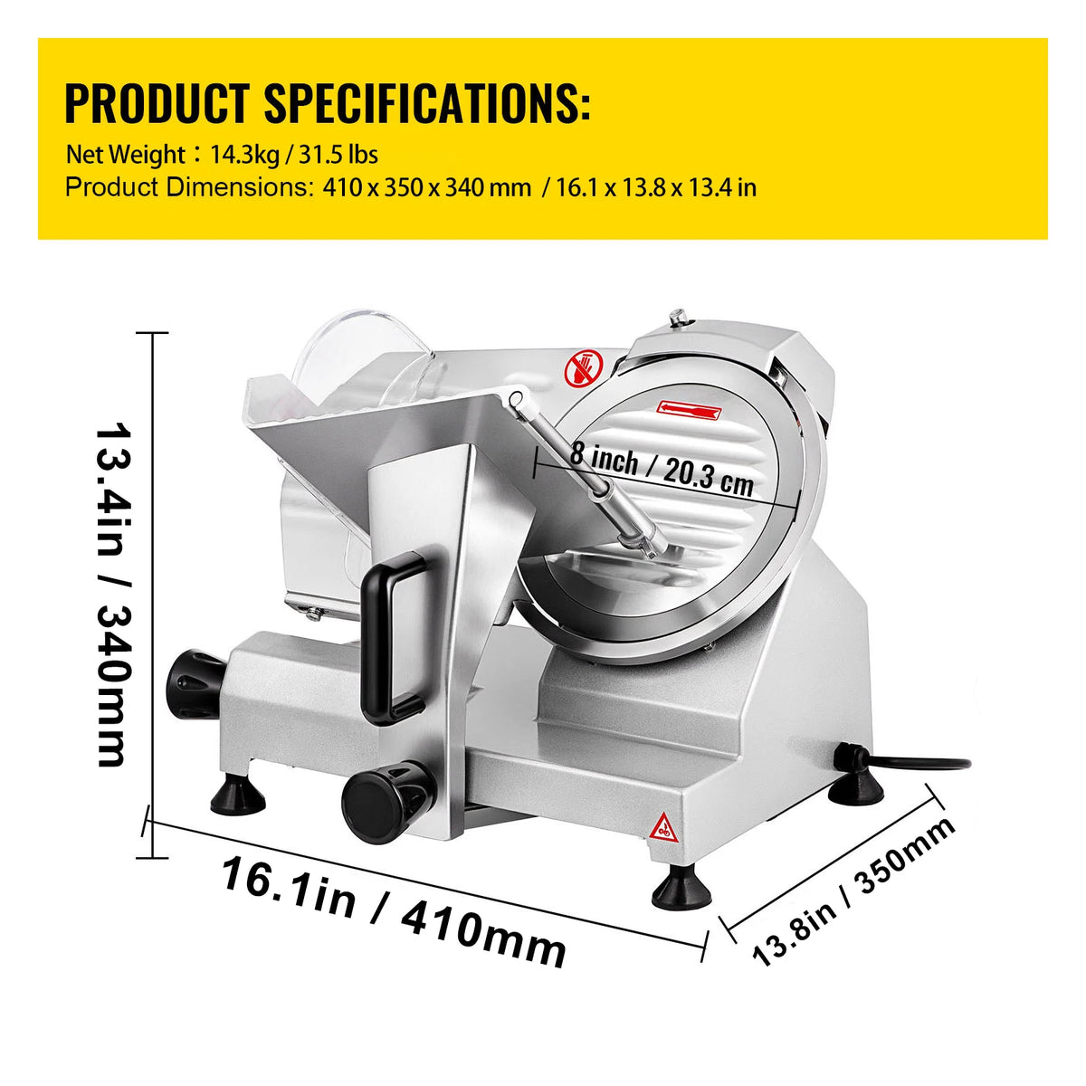 SucceBuy Electric Meat Slicer Carbon Steel Blade Adjustable Slice Thickness