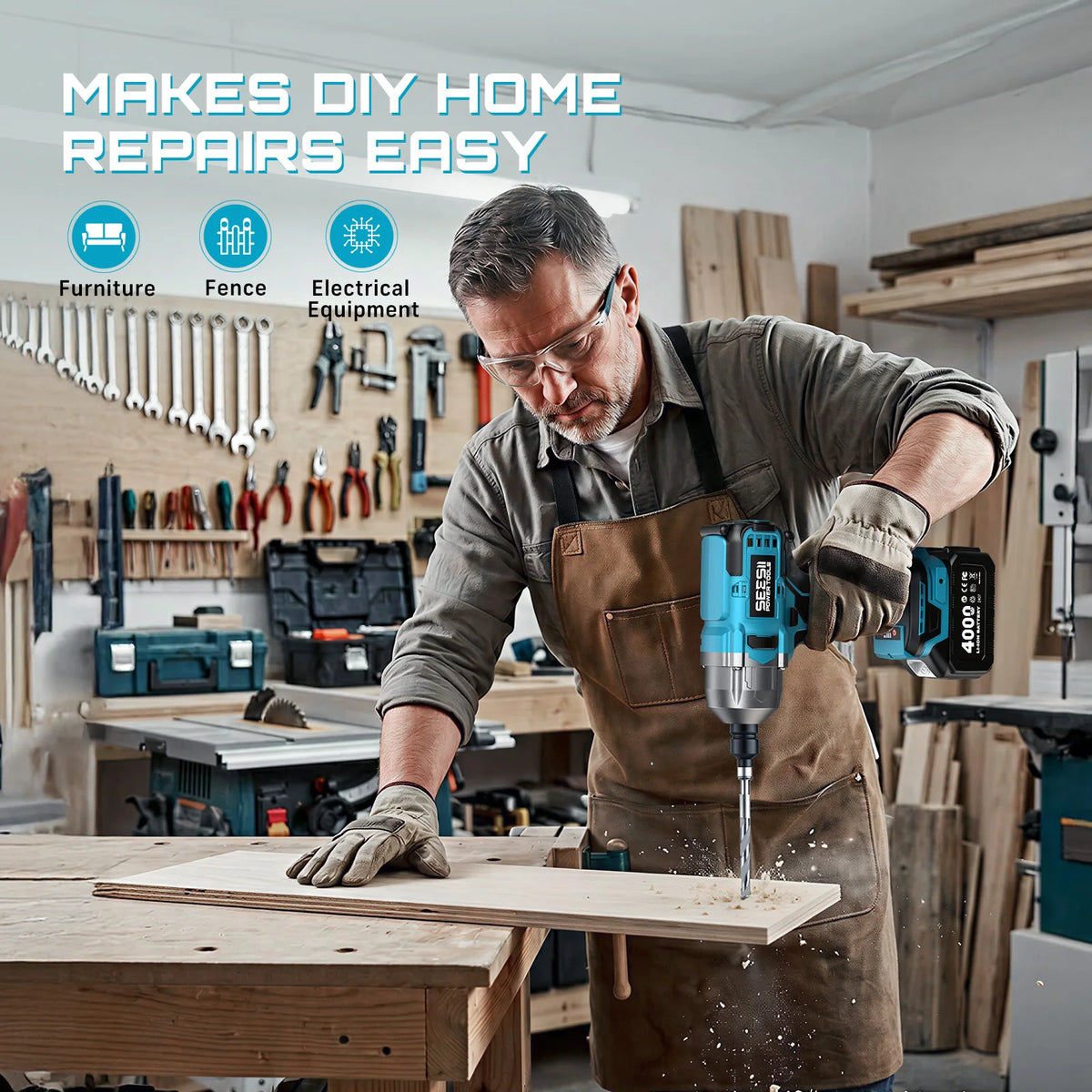 Seesii Brushless Cordless Impact Wrench And Drill Kit