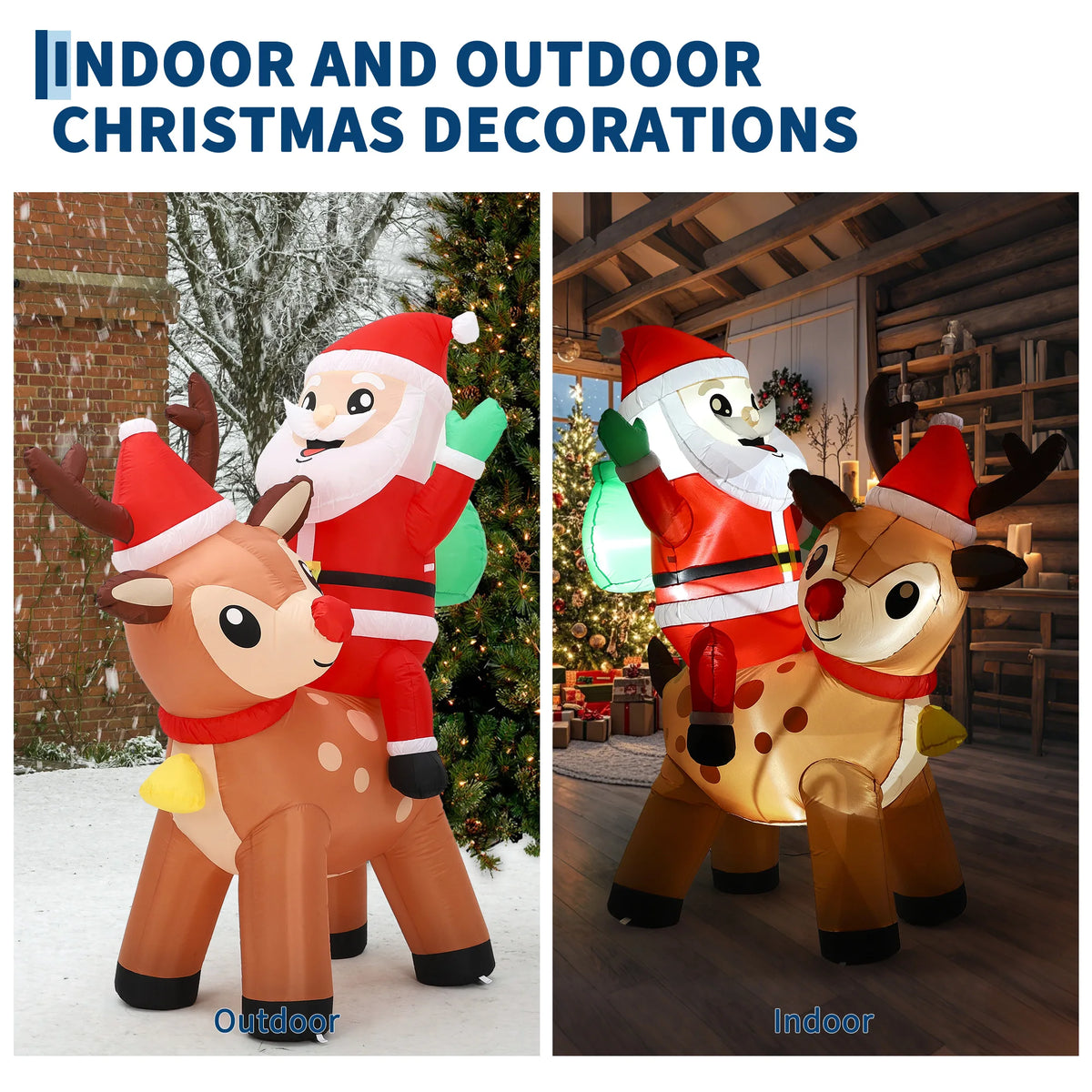 7FT Giant Inflatable Santa Claus with Reindeer Outdoor Christmas Decoration Built In LED Lights Weatherproof Polyester for Lawn Garden Indoor Holiday Party Winter Festival Yard Display Props