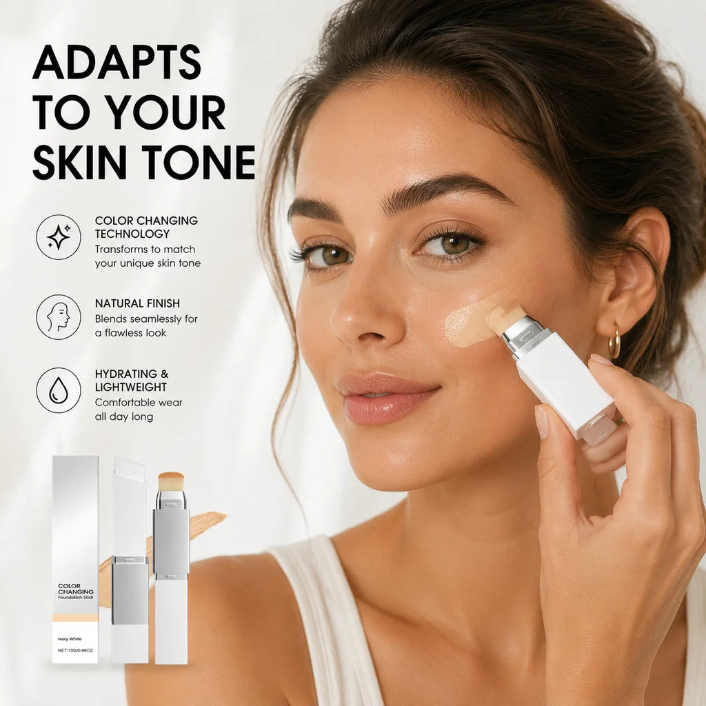 Color Changing Foundation Stick Waterproof Sweatproof Lightening Full Coverage Concealer 2 in 1 Stick Foundation Makeup Brushes