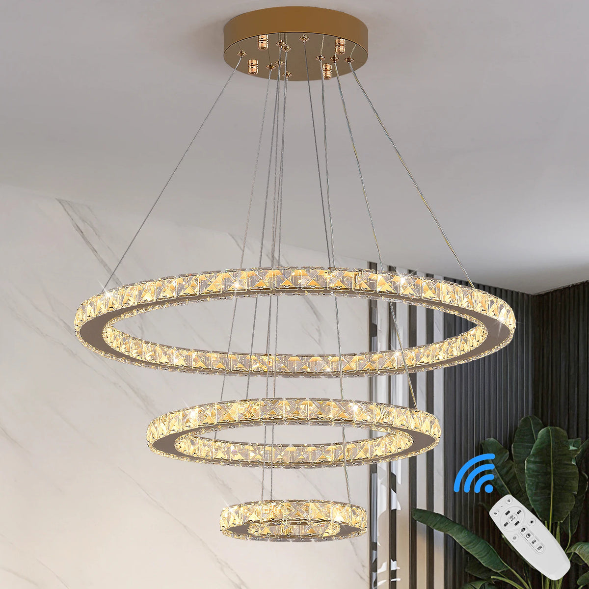 Crystal Luxury Pendant Lights for Living Room Remote Control Chandelier Lamp Bedroom Dining Room Smart Hanging Lighting Fixtures