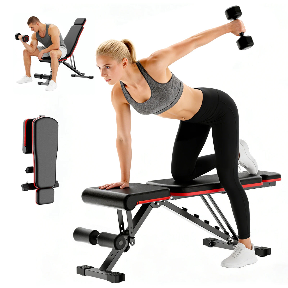 Multifunctional Foldable Dumbbell Bench Adjustable Home Gym Bench with 700 lb Capacity 6-Backrest Positions for Arms Muscle Chest Press Strength Training Full Body