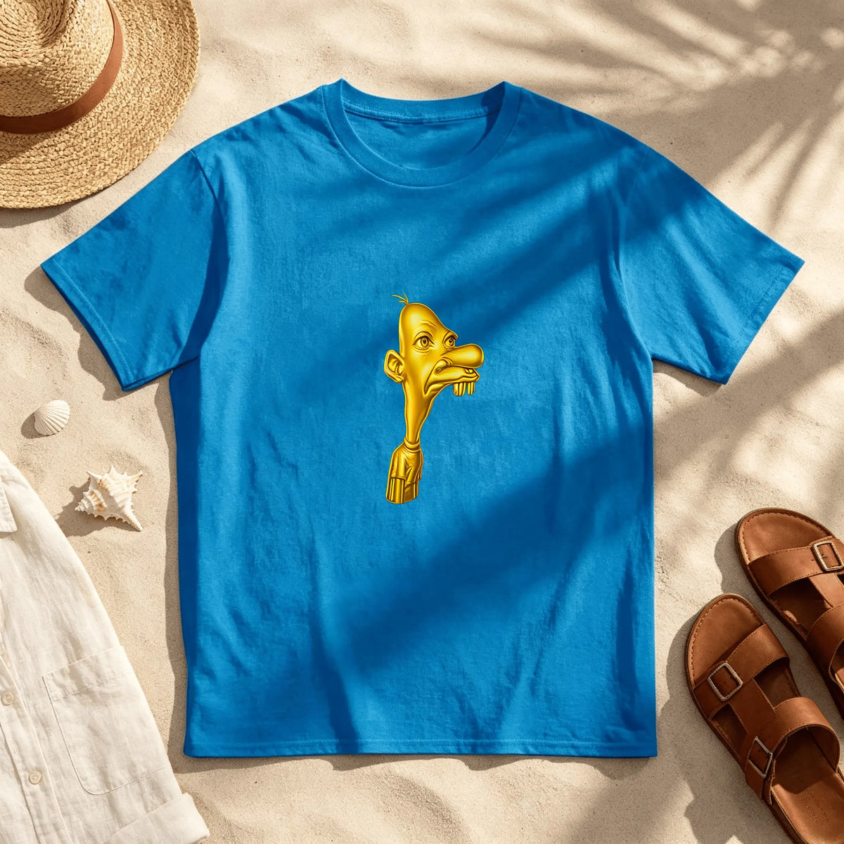 Golden Cartoon Character Head T-Shirt Men Women Vintage Graphic Print Casual Cotton Short Sleeve
