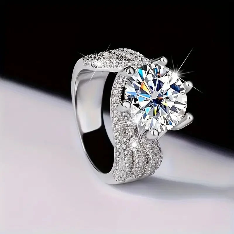 5CT Moissanite Engagement Ring S925 Silver with Round Brilliant Cut Stones and Claw Setting - Luxury Wedding or Proposal Jewelry