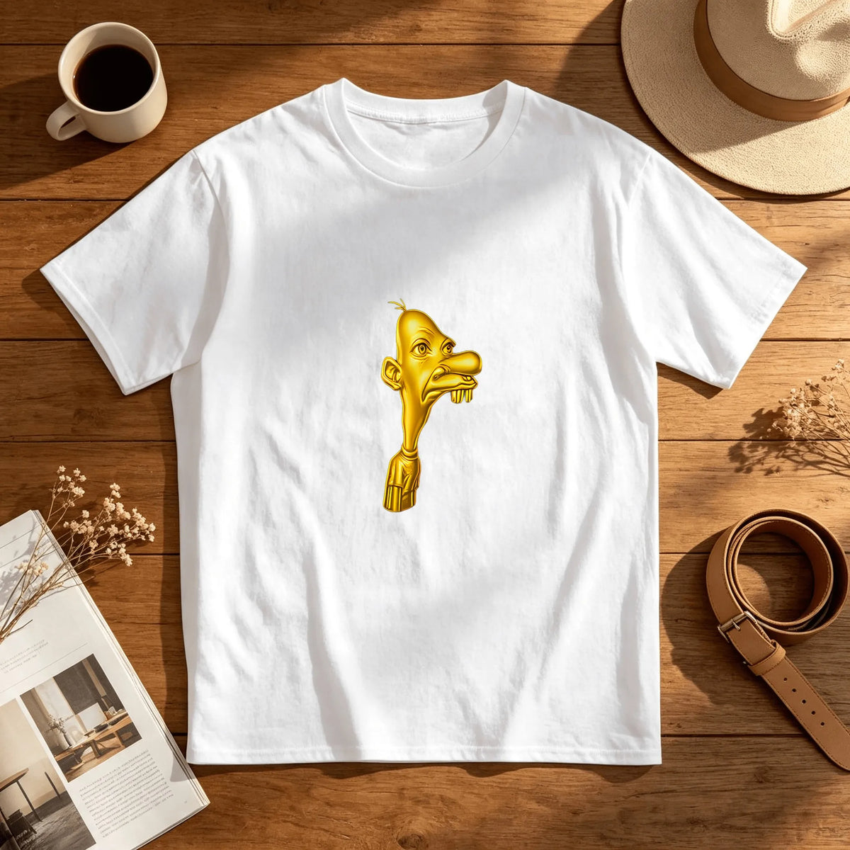 Golden Cartoon Character Head T-Shirt Men Women Vintage Graphic Print Casual Cotton Short Sleeve